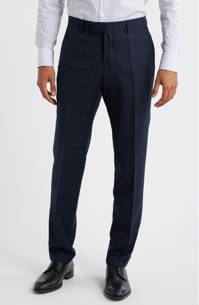 BOSS Huge Slim Fit Windowpane Check Navy Wool Suit, Alternate, color, Dark Blue