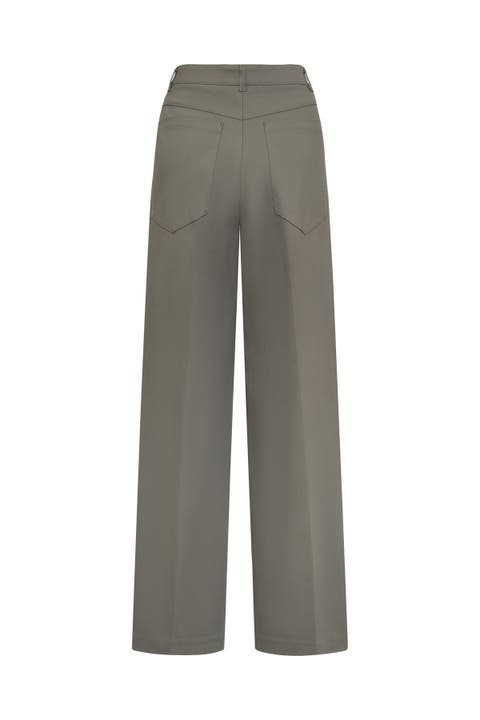 Cotton Stretch Wide Leg Trousers