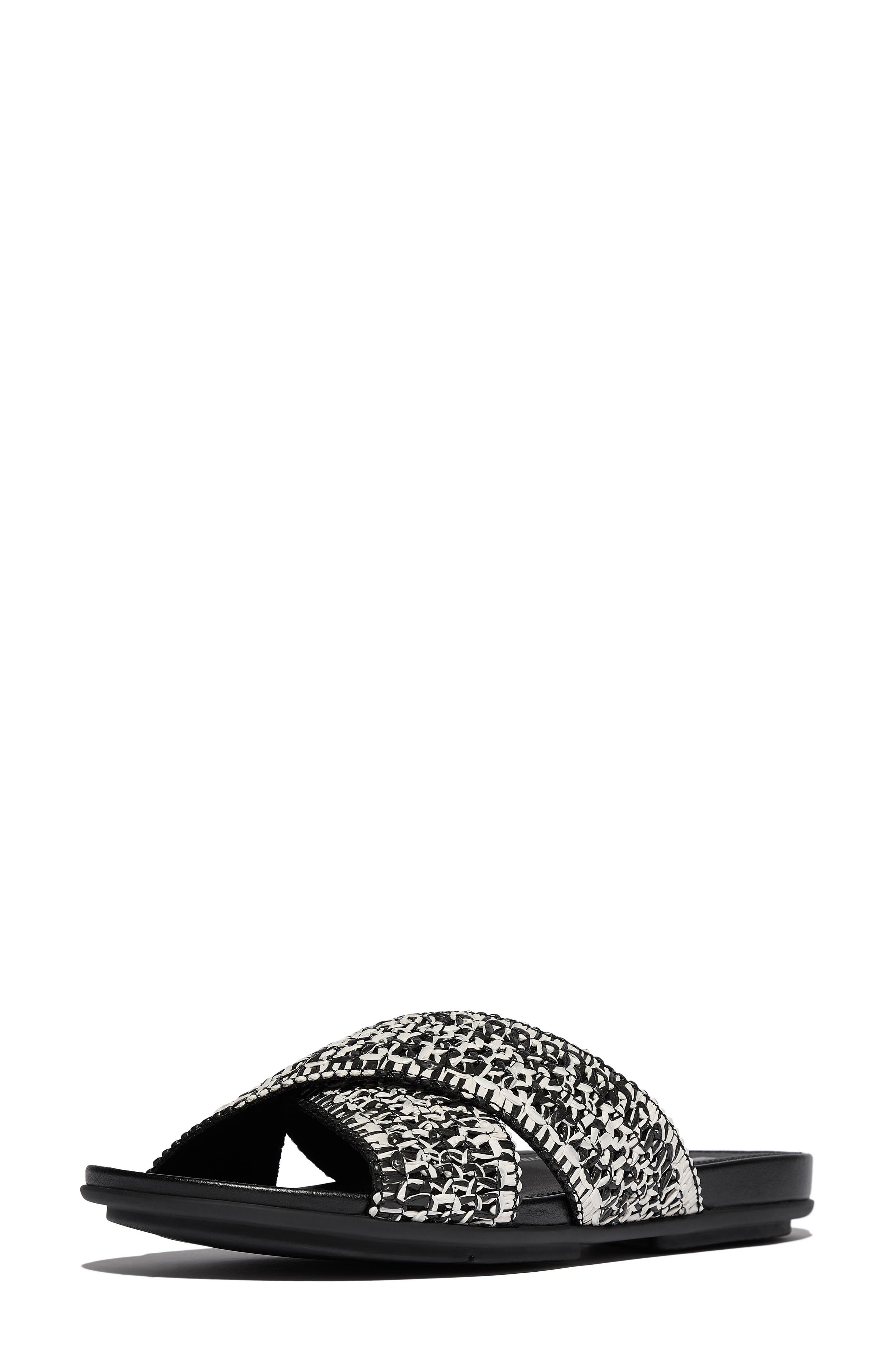 FitFlop Gracie Woven Slide Sandal, Alternate, color, Black/Ivory Mix