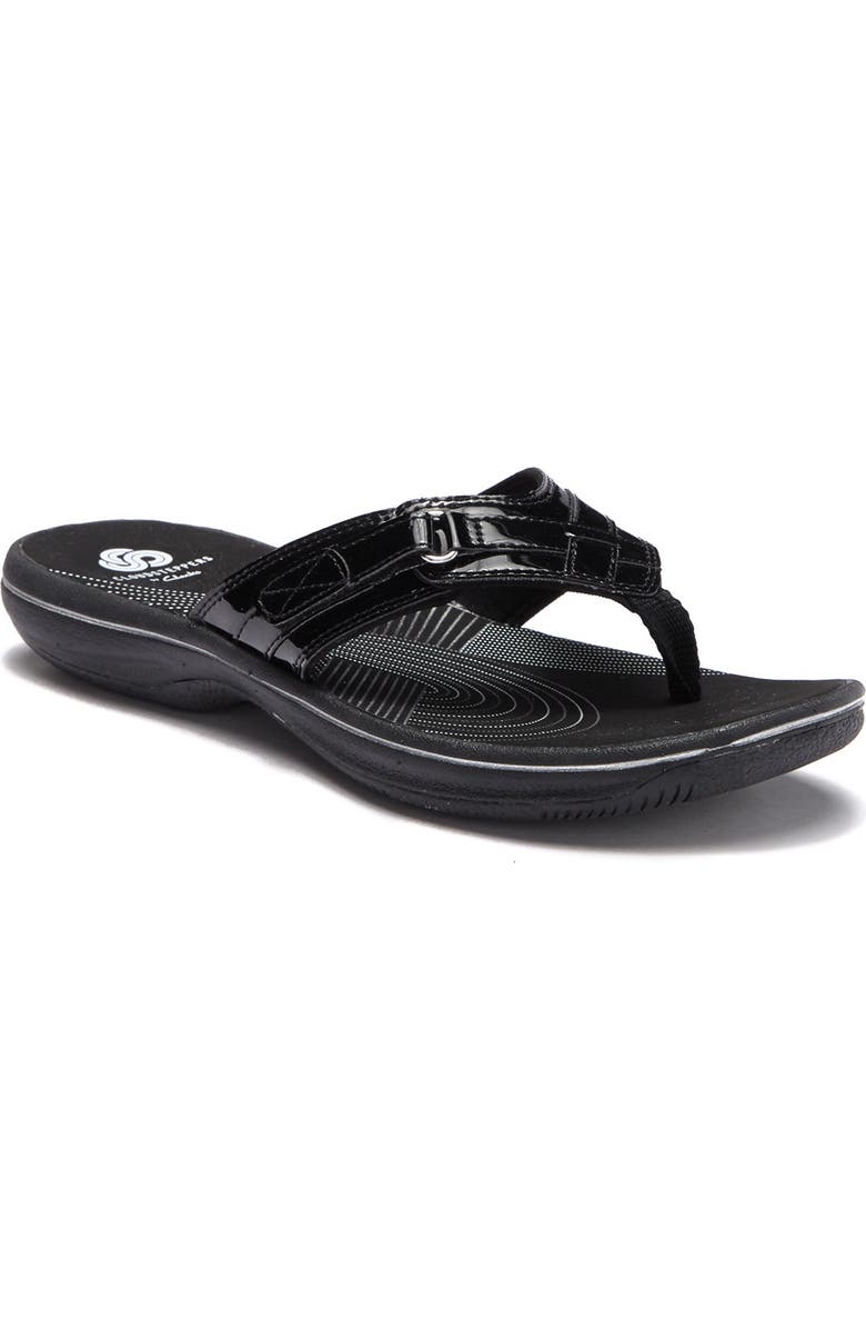 Clarks<sup>®</sup> Breeze Sea Thong Sandal, Main, color, Black Pat