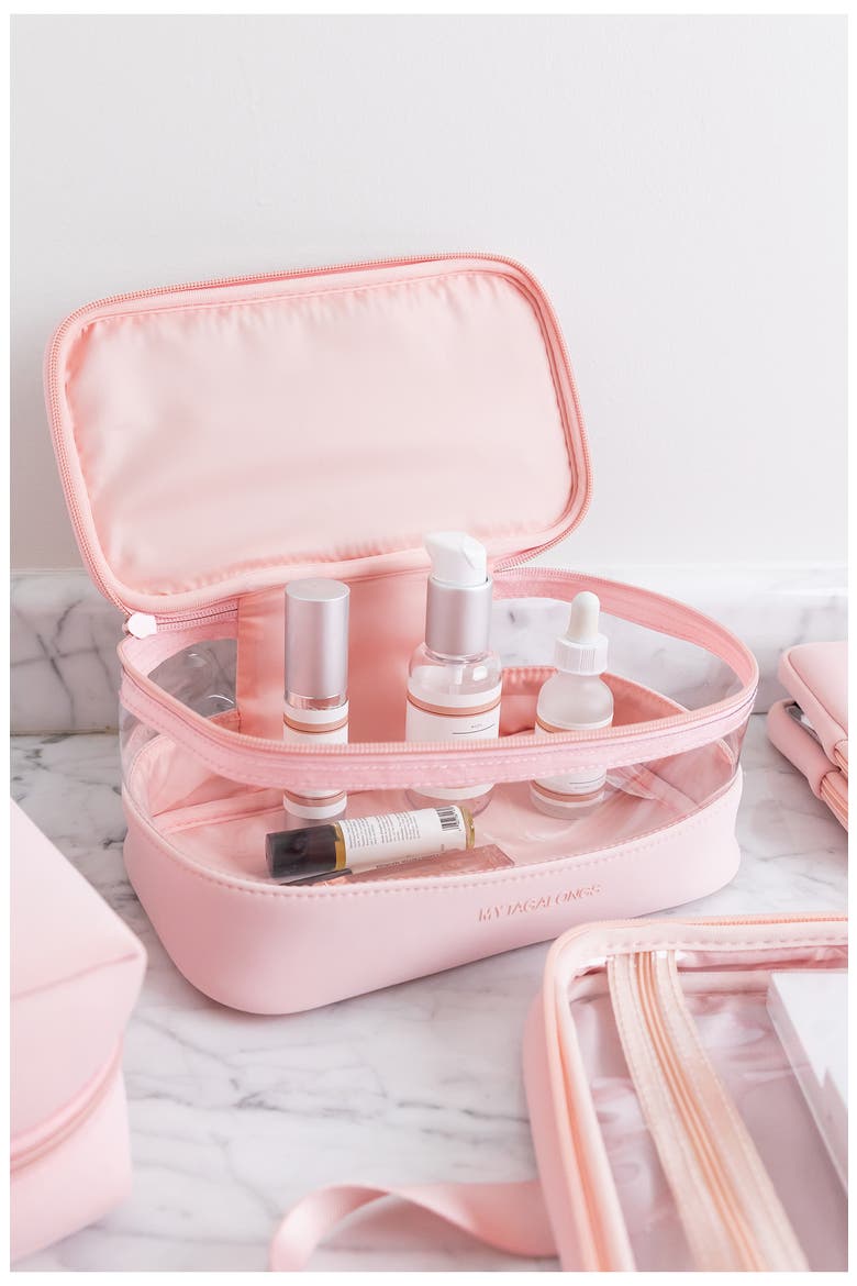 Medium Clear Train Zip Case, Alternate, color, DESERT ROSE