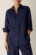 Eileen Fisher Classic Collar Organic Linen Long Button-Up Shirt