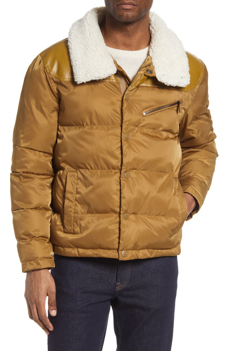Noize Vroni Mixed Media Puffer Jacket, Alternate, color, Butternut