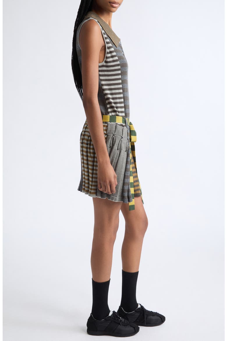 Mismatch Sleeveless Polo Merino Wool Dress, Alternate, color, GREY MULTI
