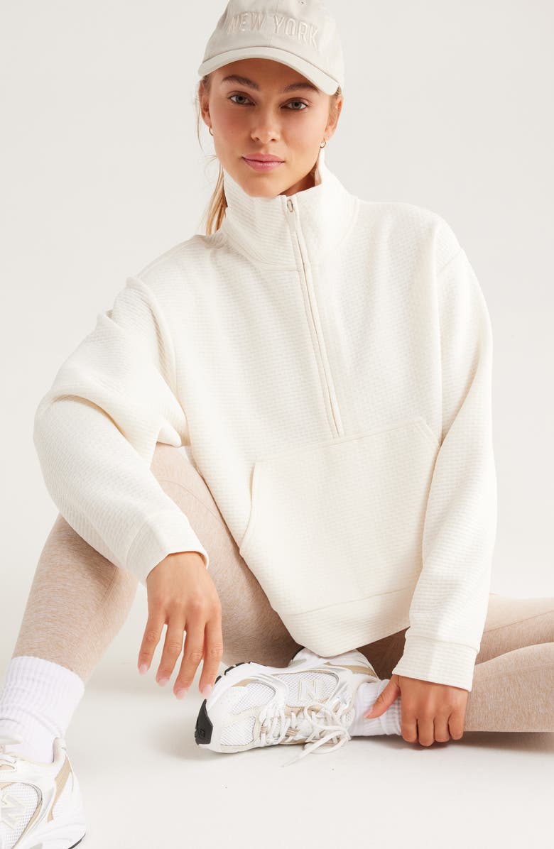 Zella Textured Half Zip Pullover, Alternate, color, Ivory Egret