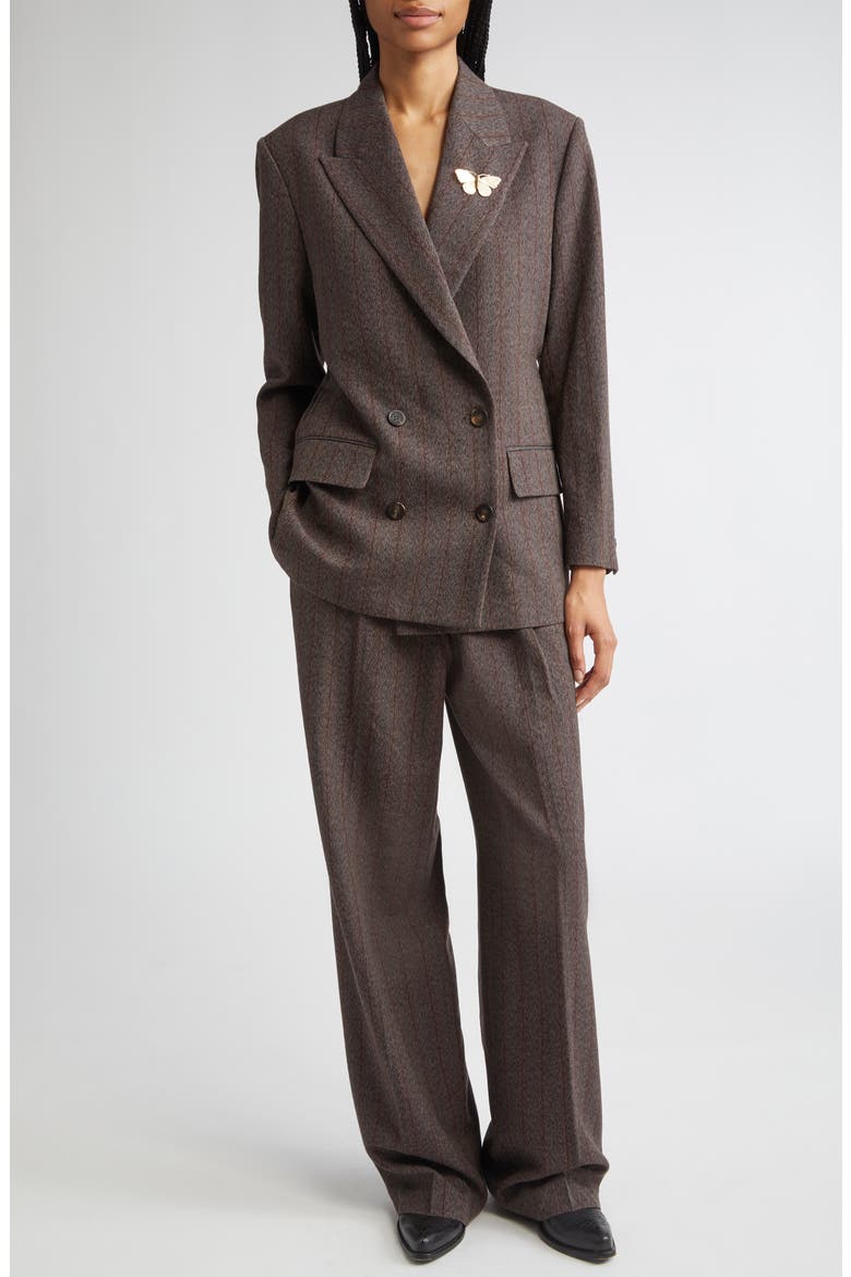 Journey Double Breasted Pinstripe Virgin Wool Blazer, Alternate, color, COCOA BROWN/ TURQUOISE