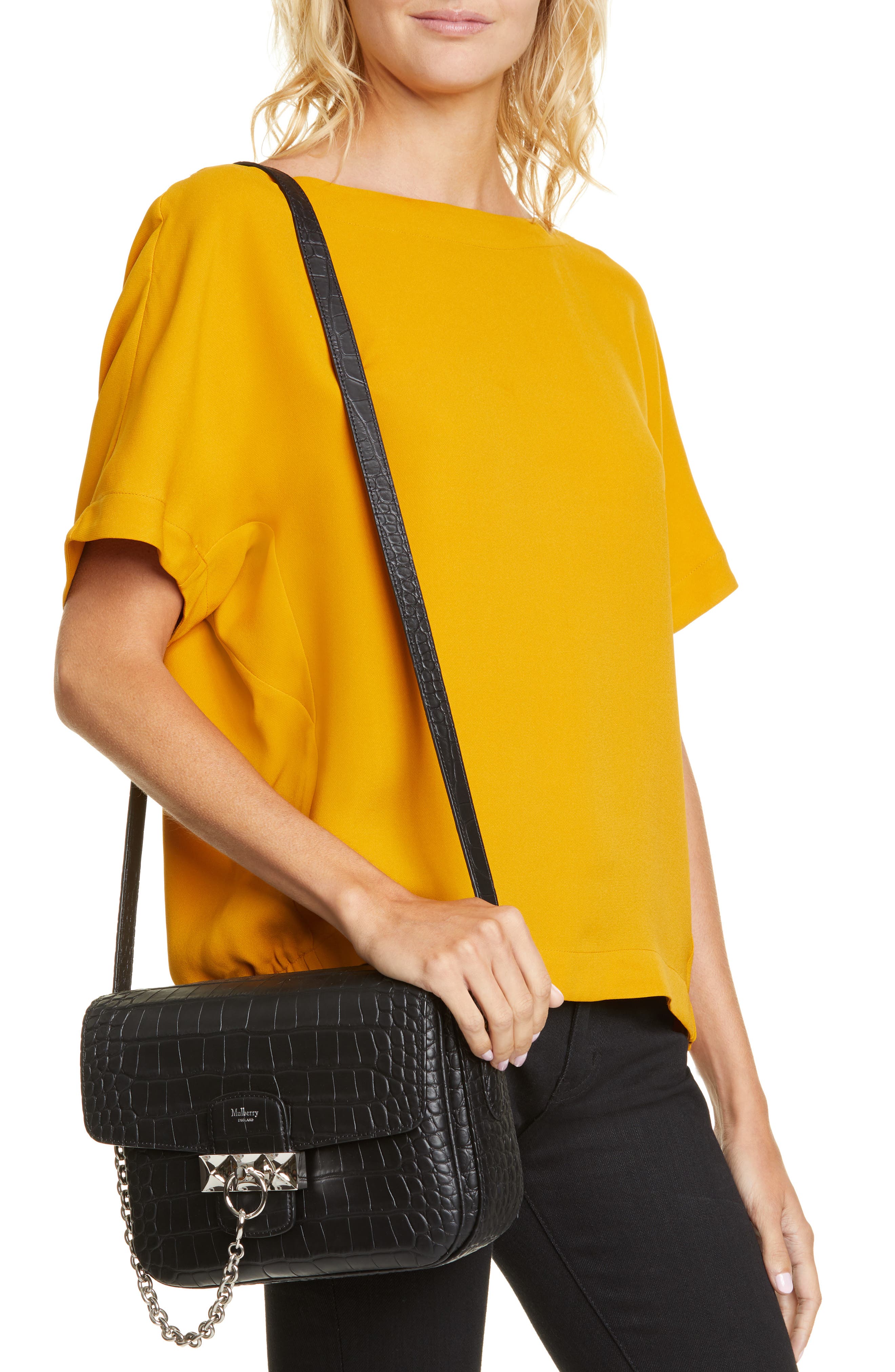 Mulberry Keeley Croc Embossed Leather Satchel, Alternate, color, 