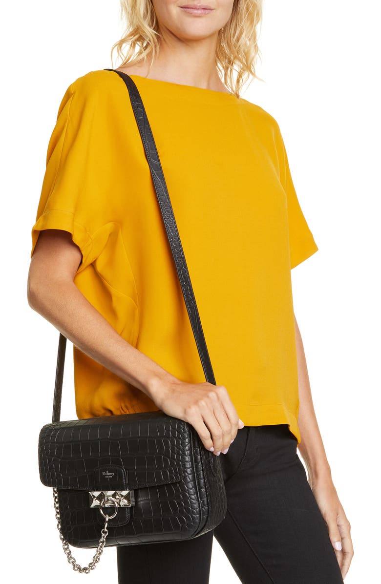 Mulberry Keeley Croc Embossed Leather Satchel, Alternate, color,