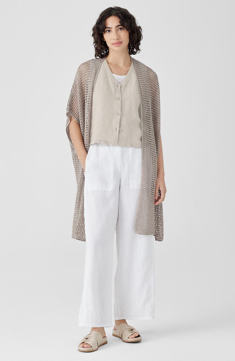 Eileen Fisher Open Stitch Longline Organic Linen Cardigan, Alternate, color,