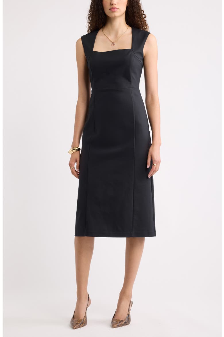 Square Neck Midi Dress, Main, color, BLACK