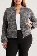 NIC+ZOE Herringbone Tweed Knit Bomber Jacket