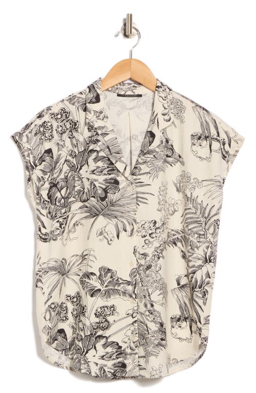T Tahari Cap Sleeve Linen Blend Button-up Shirt In Gray