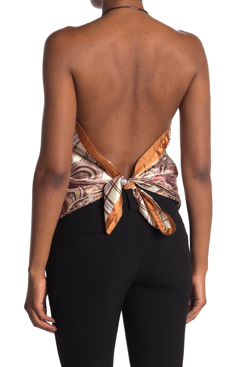 La Fiorentina Paisley Plaid Convertible Scarf & Halter Top, Alternate, color, Light Brown