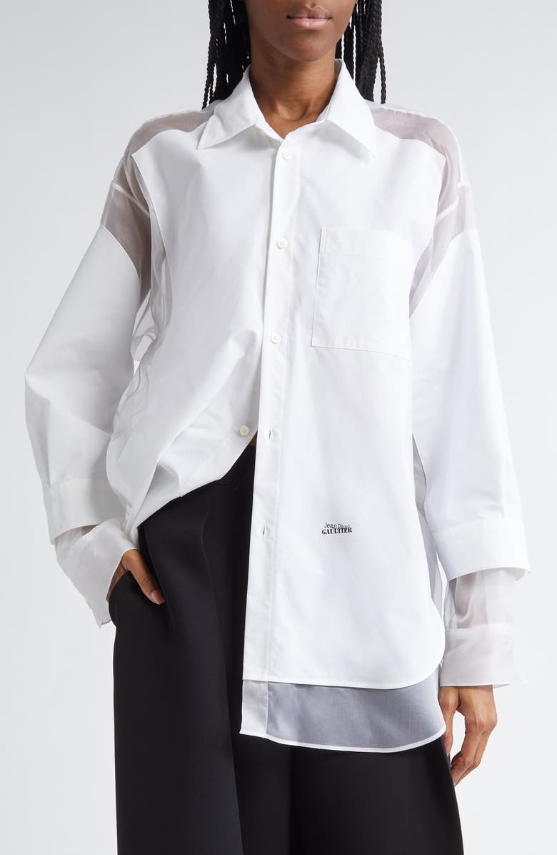 Jean Paul Gaultier The Petit Grand Mixed Media Button-Up Shirt, Main, color, 