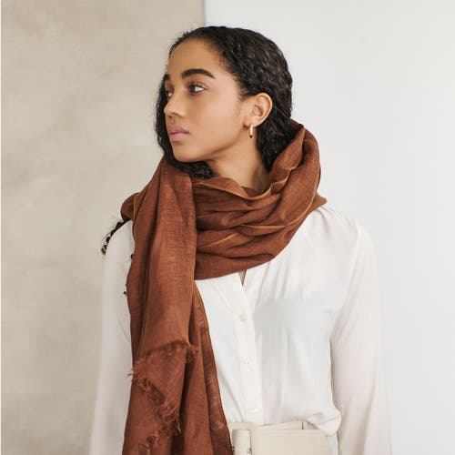 Studio Variously Coco Brown Hand Woven Linen Scarf In Brown