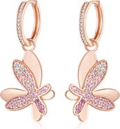 Classicharms Pavé Butterfly Dangle Drop Hoop Earrings