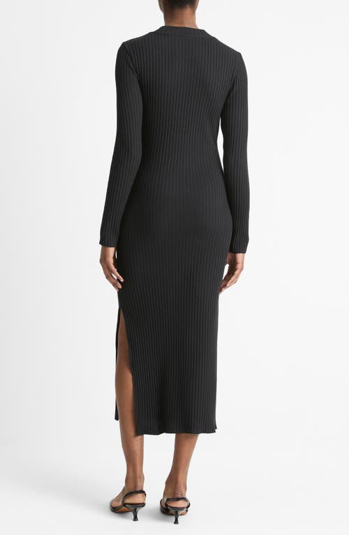 Vince Ribbed Long Sleeve Midi Dress