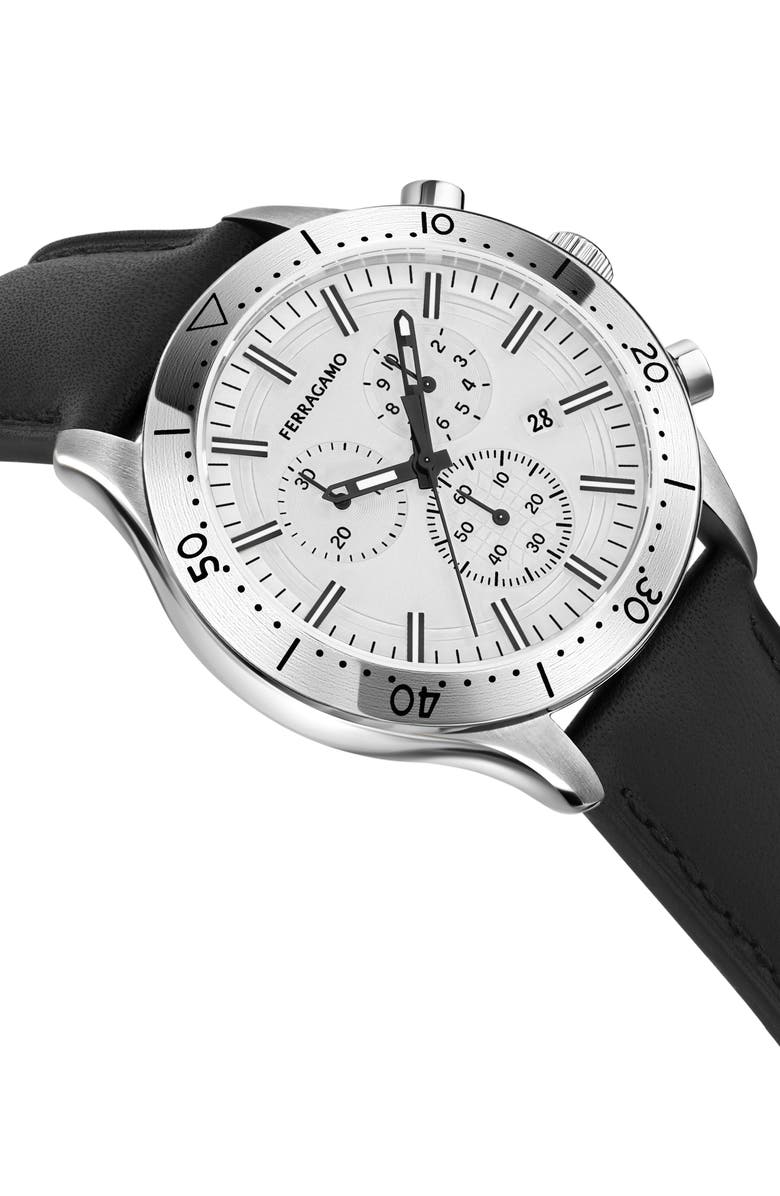 FERRAGAMO Leather Strap Chronograph Watch, 43mm, Alternate, color, Stainless Steel