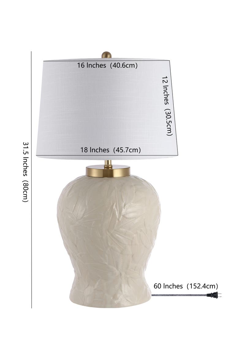Regency Palm Leaf 31.5" Ceramic/Metal Bohemian Cottage LED Table Lamp, Cream, Alternate, color, Cream
