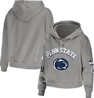 WEAR by Erin Andrews Women's WEAR by Erin Andrews Gray Penn State Nittany Lions Mixed Media Cropped Pullover Hoodie