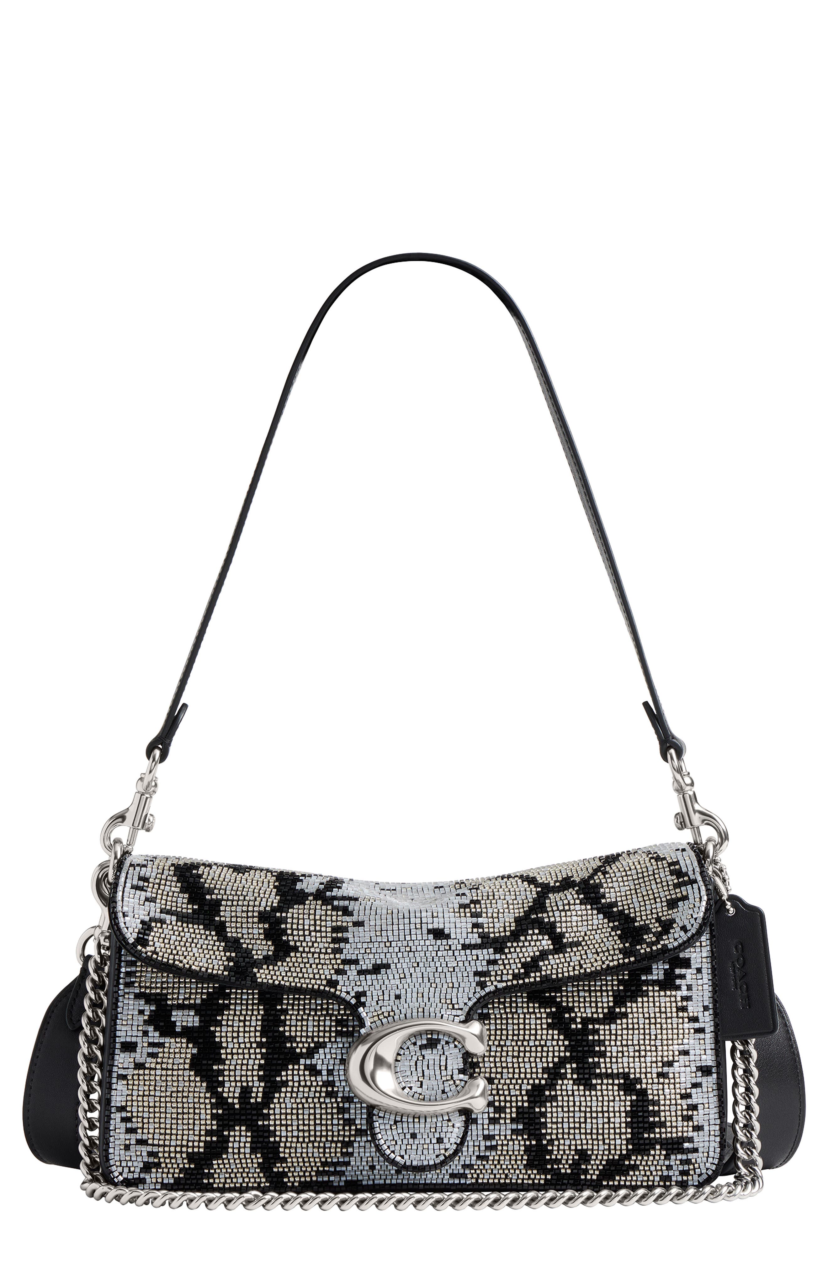 COACH Tabby 26 Snake Beaded Shoulder Bag, Main, color, Black