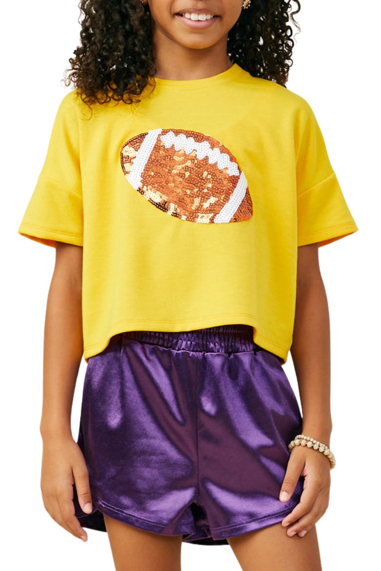 Kids' Gameday Football Sequin Graphic Tee, Main, color, YELLOW