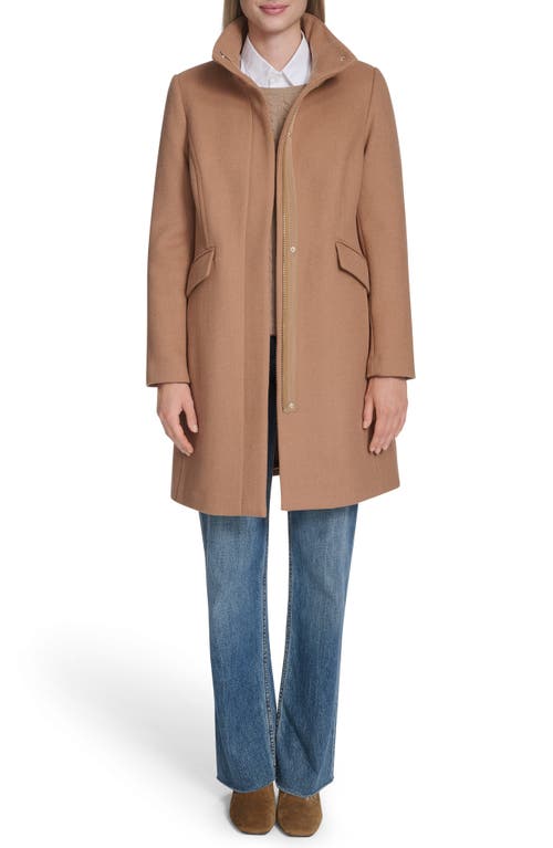 Cole Haan Longline Wool Blend Coat In Brown
