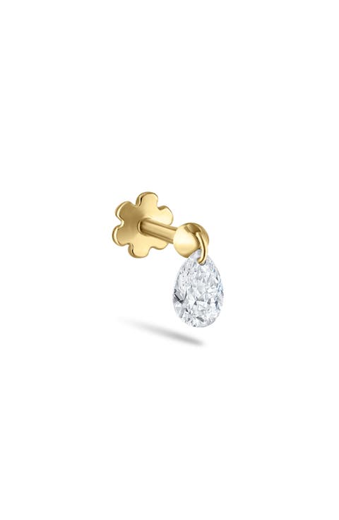 Single Floating Pear Diamond Charm Threaded Stud Earring