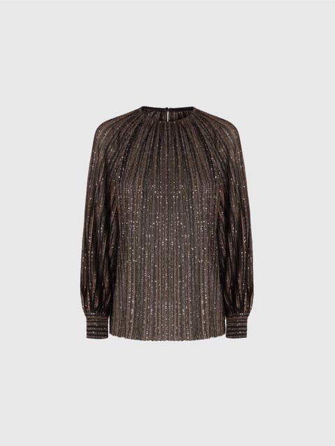 Flared Crew Neck Sweater With Lamé Stripes