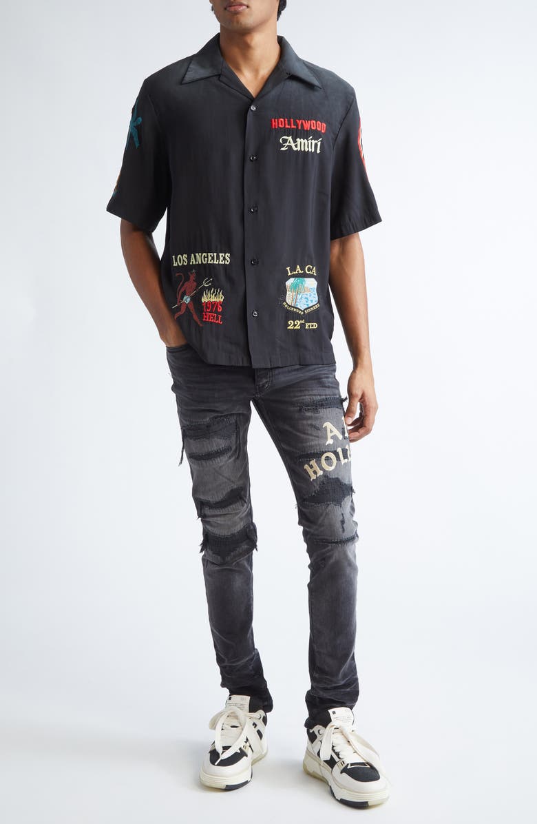 AMIRI Sinners Camp Shirt, Alternate, color, Black