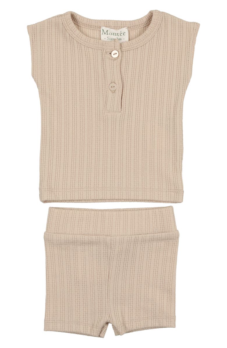 Manière Rib Cotton Tank 
Shorts Set, Main, color, Sand