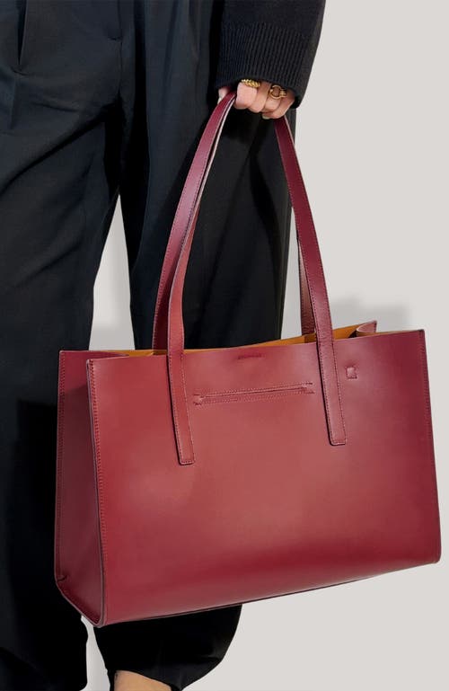 Hyer Goods Upcycled Leather Laptop Tote Bag In Burgundy