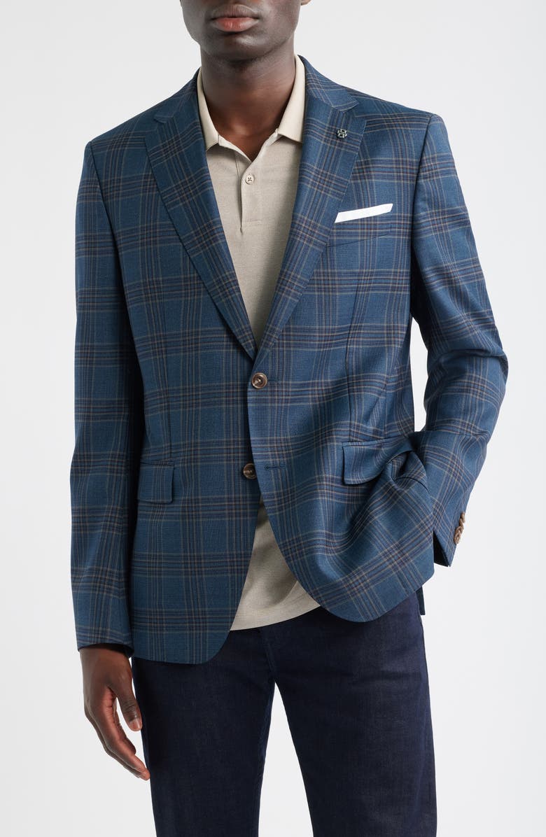 BOSS Hutson Slim Fit Plaid Virgin Wool Sport Coat, Alternate, color, Open Green