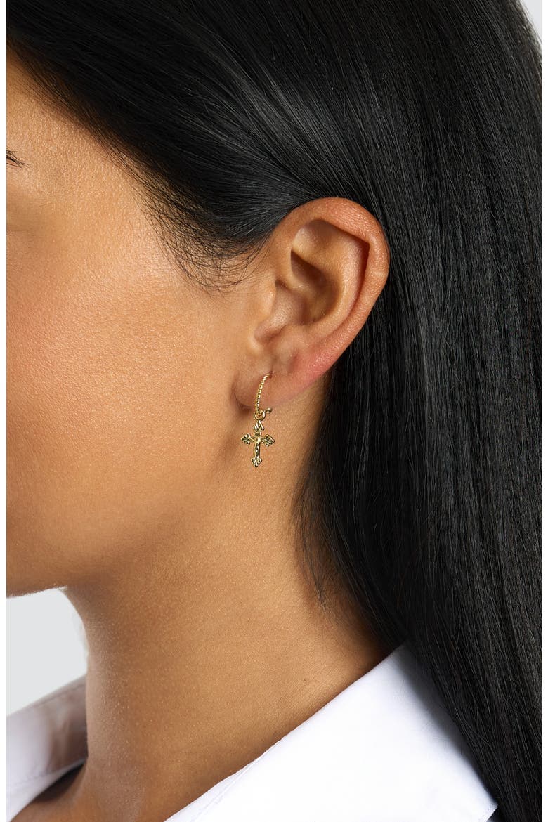 Cross Charm Twisted Hoop Earrings, Alternate, color, GOLD