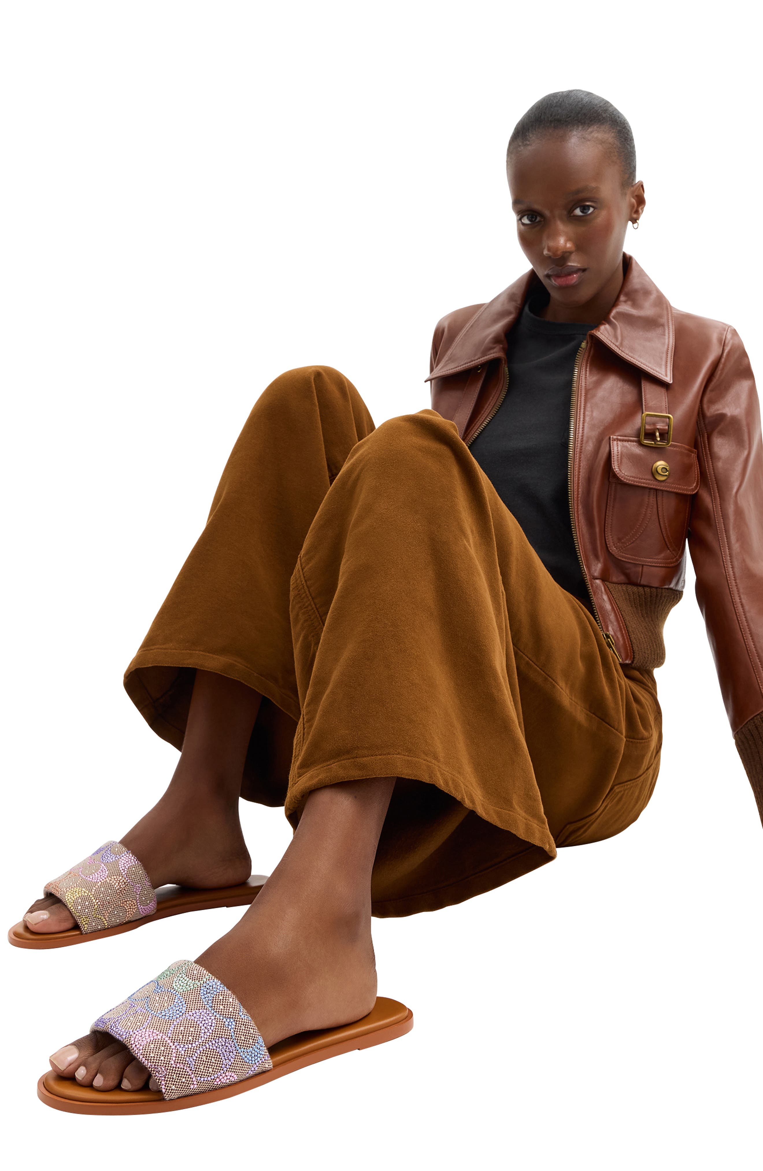 COACH Holly Signature Crystal Slide Sandal, Alternate, color, Rainbow Multi