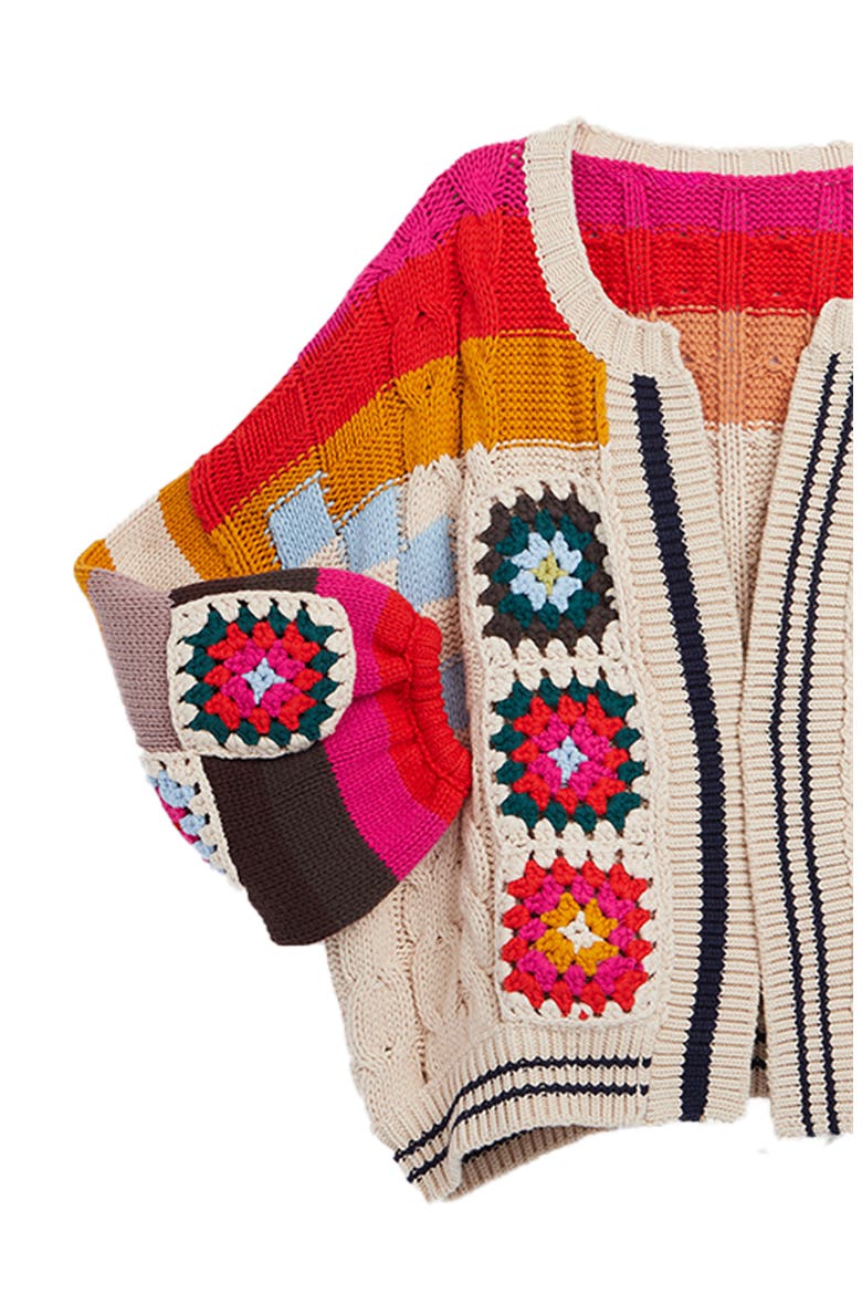 Colorful Crochet Cardigan, Alternate, color, IVORY