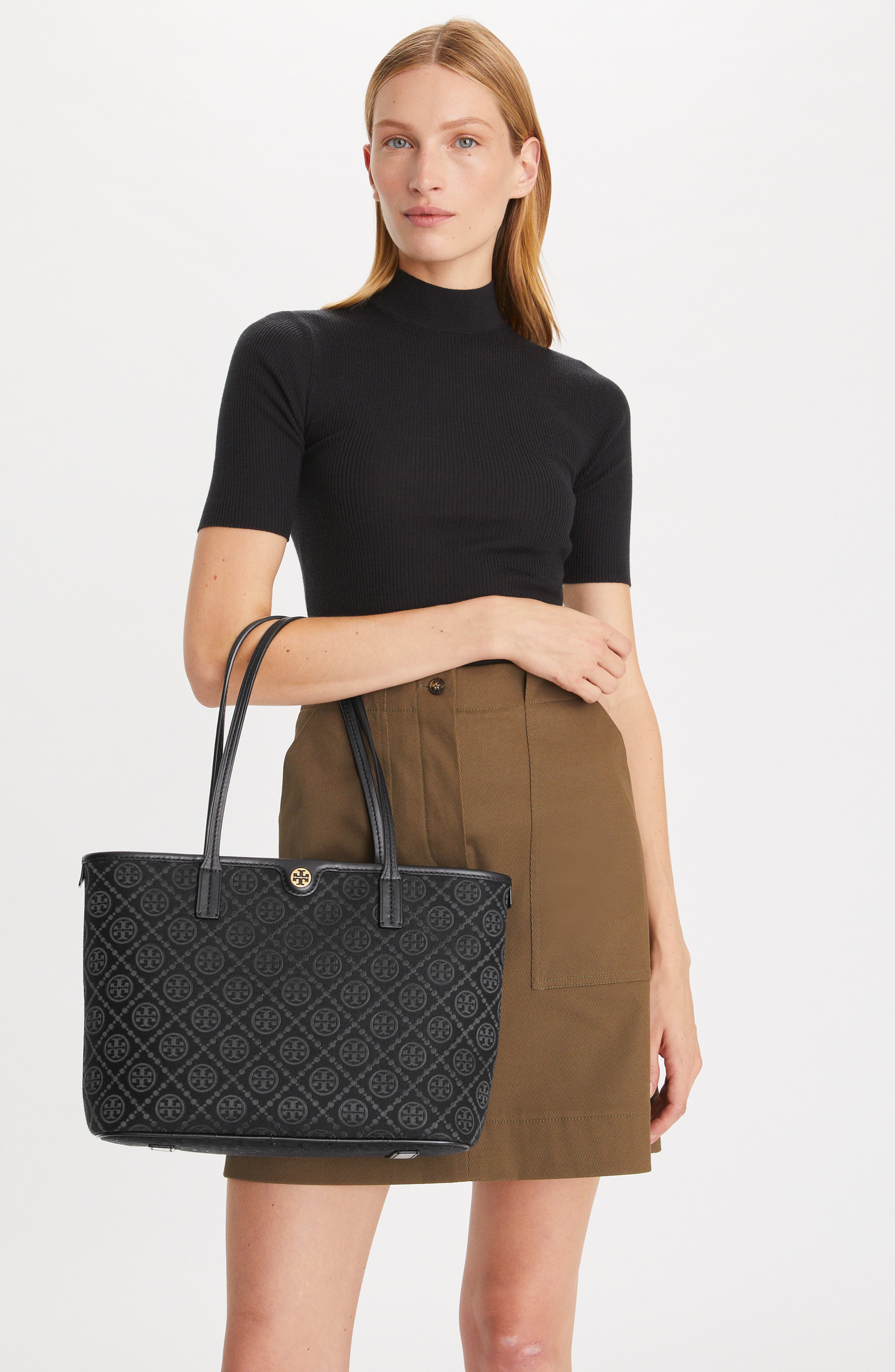 Tory Burch Small T Monogram Zip Tote, Alternate, color, 