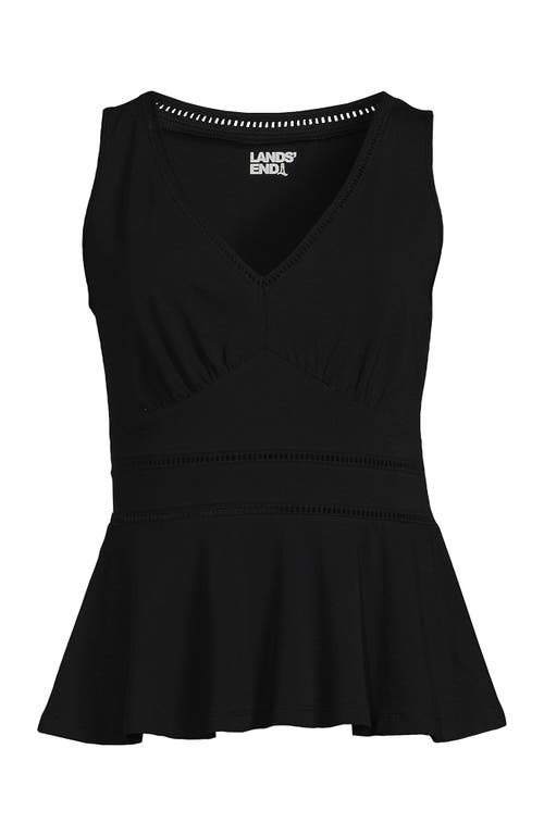 Lands' End Regular Size Sleeveless Lwcm Lattice Peplum Vneck Top In Black