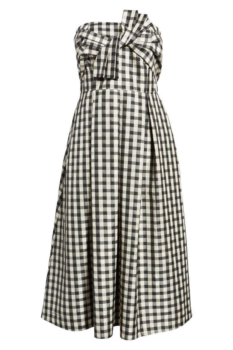Bow Front Strapless Midi Dress, Alternate, color, BLACK GINGHAM