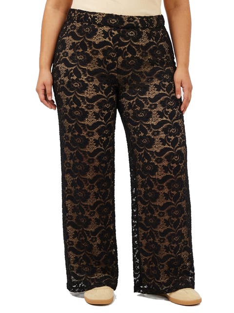 Elevate Curvy Lace Elastic Waist Wide Leg Pants