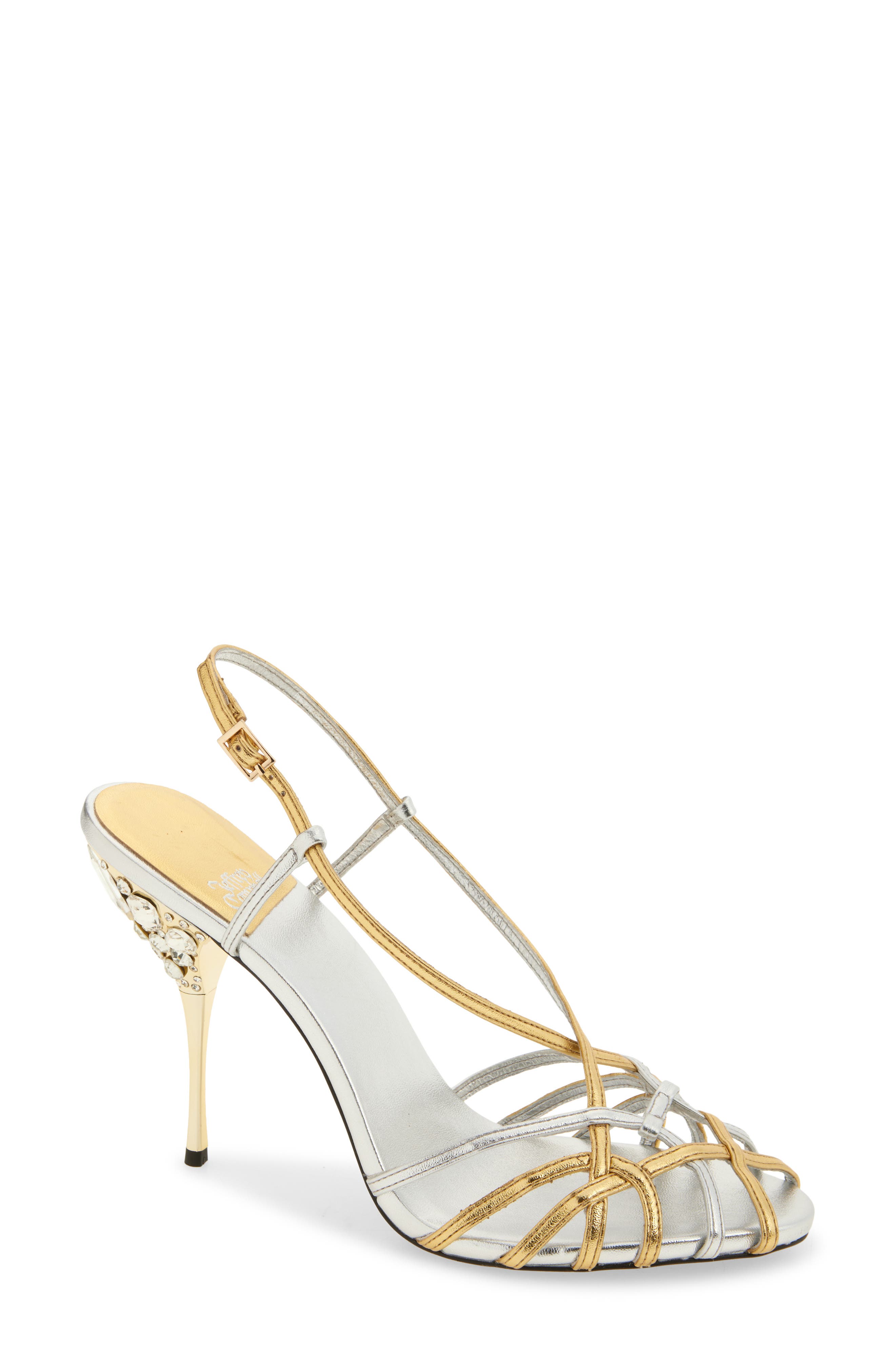 Jeffrey Campbell Epiphany Slingback Sandal, Main, color, Silver Gold