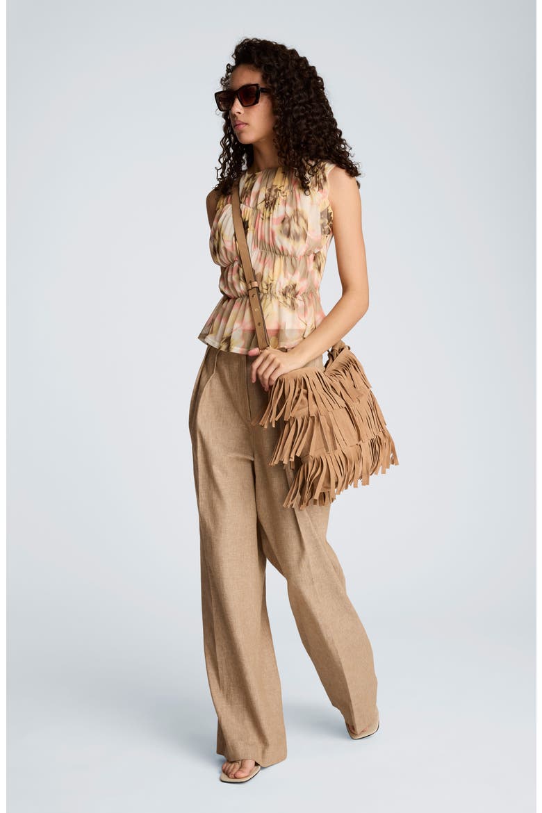 Floral Ruched Front Sleeveless top, Alternate, color, PASTEL YELLOW MULTI