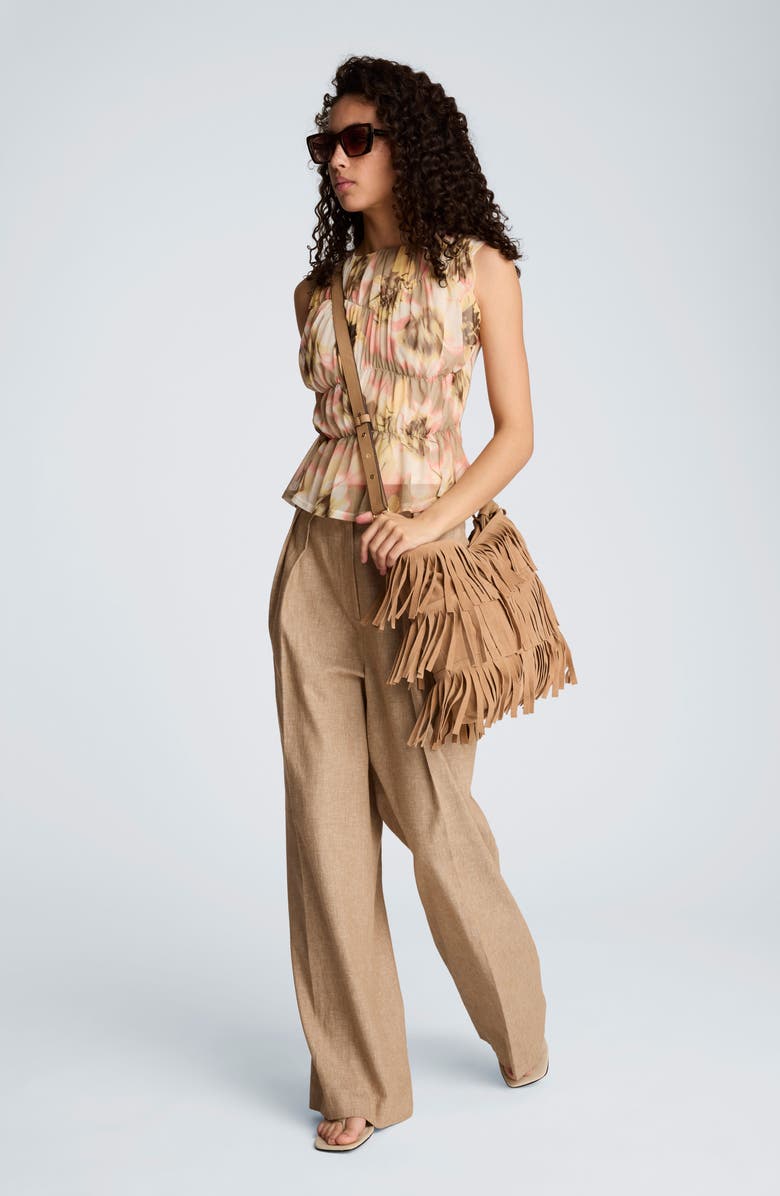 Kenneth Cole Floral Ruched Front Sleeveless top, Alternate, color, Pastel Yellow Multi