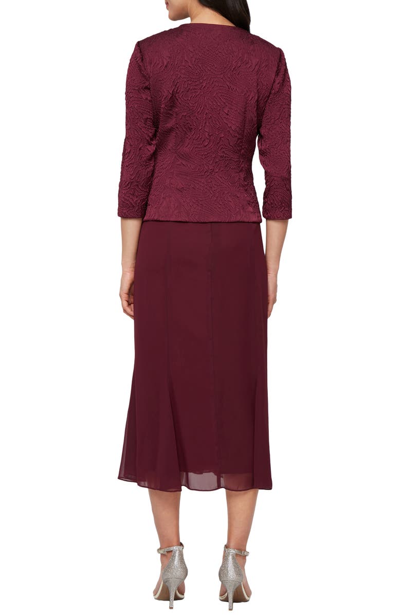 Alex Evenings Jacquard Cocktail Dress with Jacket, Alternate, color, Wine