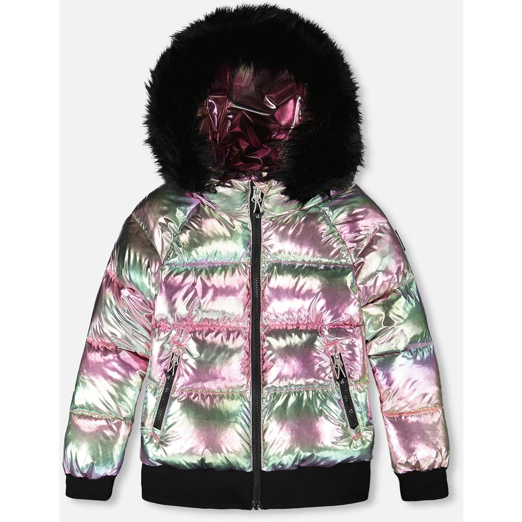 Deux Par Deux Multicolor Metallic Quilted Bomber-style Winter Coat In Silver