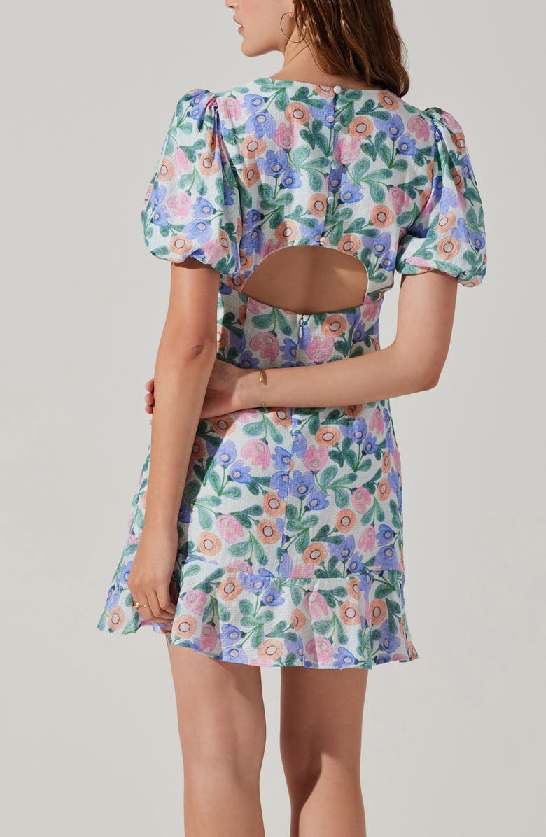 ASTR the Label Floral Puff Sleeve Cutout Dress, Alternate, color, 