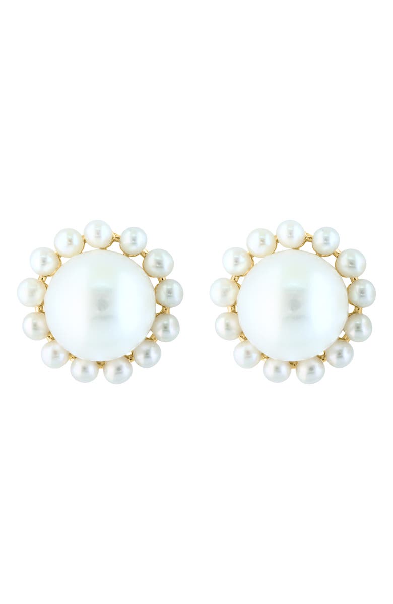 EFFY 14K Yellow Gold Cultured Freshwater Pearl Halo Stud Earrings, Main, color, White