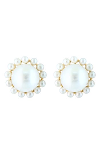 Effy 14k Yellow Gold Cultured Freshwater Pearl Halo Stud Earrings In White