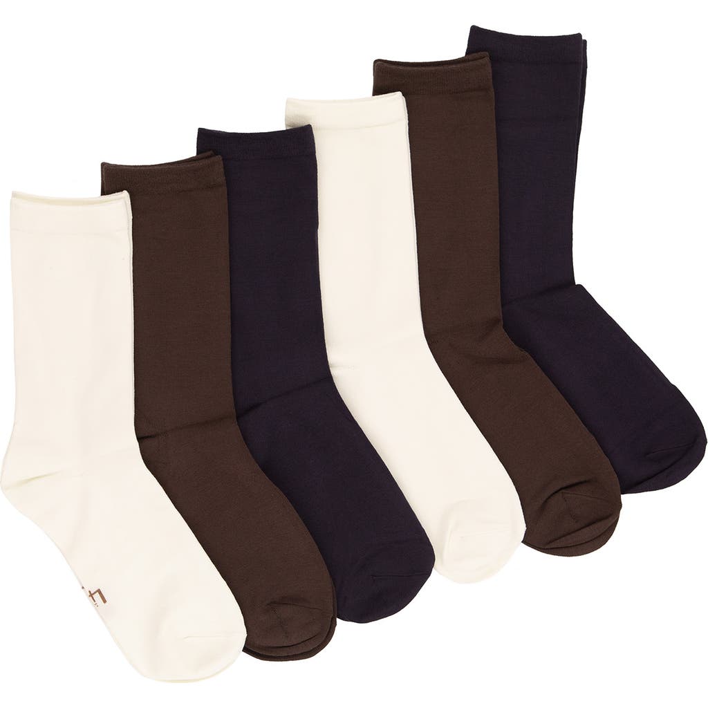 Felina Assorted 6-pack Soft Crew Socks In Blue/brown/beige