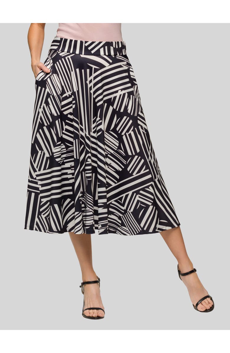 24seven Comfort Apparel Geometric Print Elastic Waist Pocket Midi Skirt, Main, color,